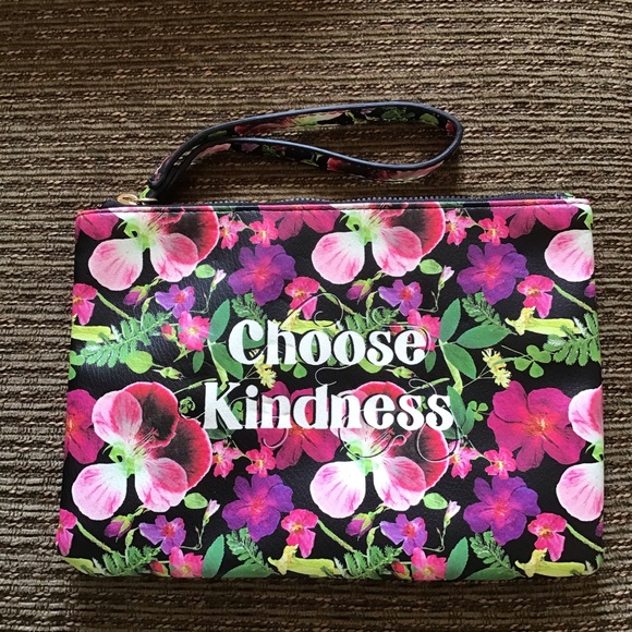 NWOT Betsey Johnson “Choose Kindness” Botanical Floral Zippered Pouch - Picture 2 of 4